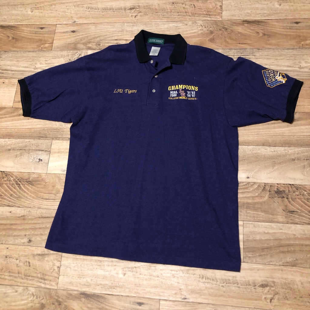Vintage 2000 Lsu Championship College World Series Baseball Polo Size Xl